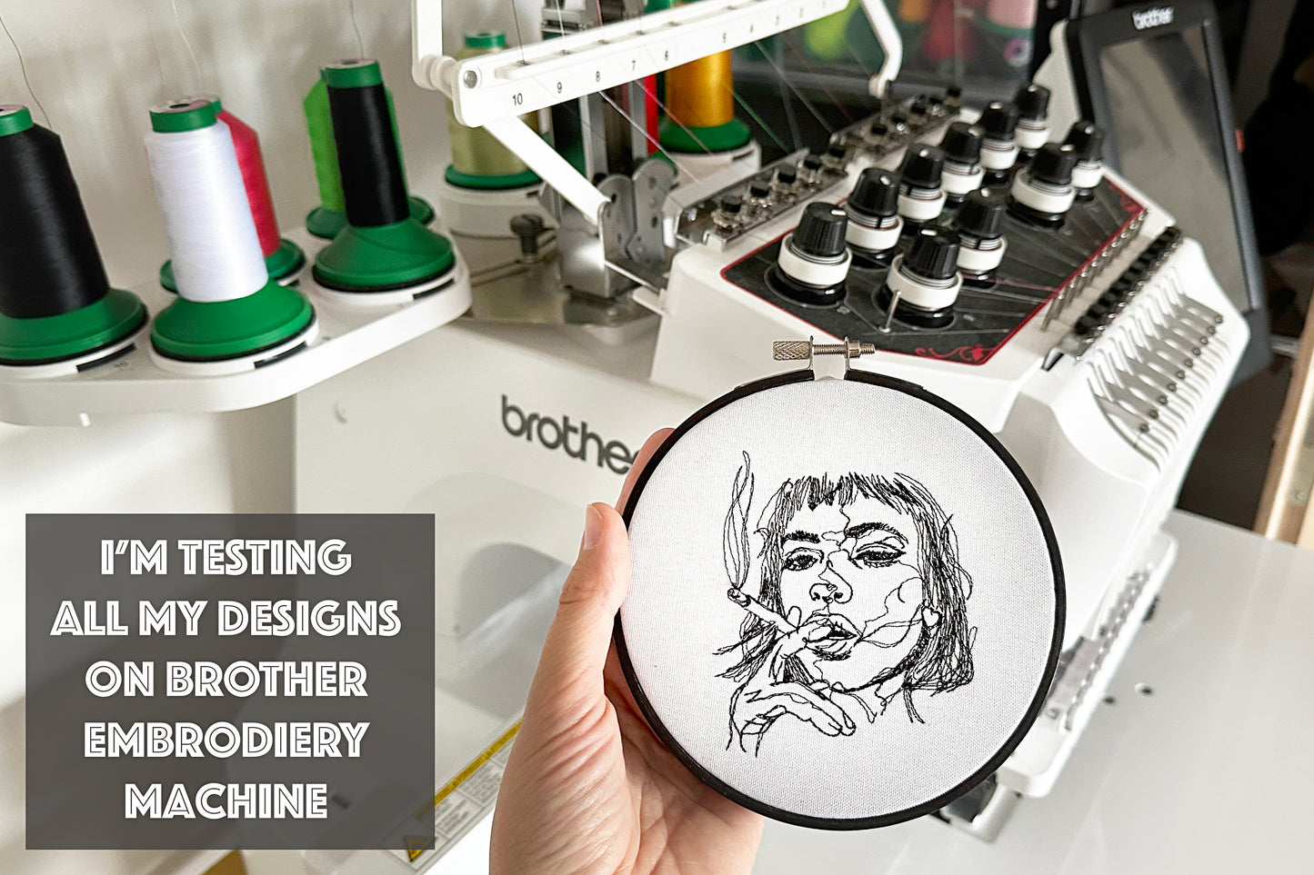 Girl with a cigarette machine embroidery design