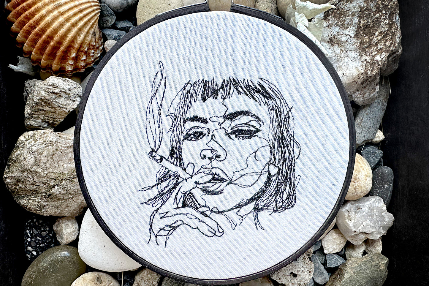 Girl with a cigarette machine embroidery design