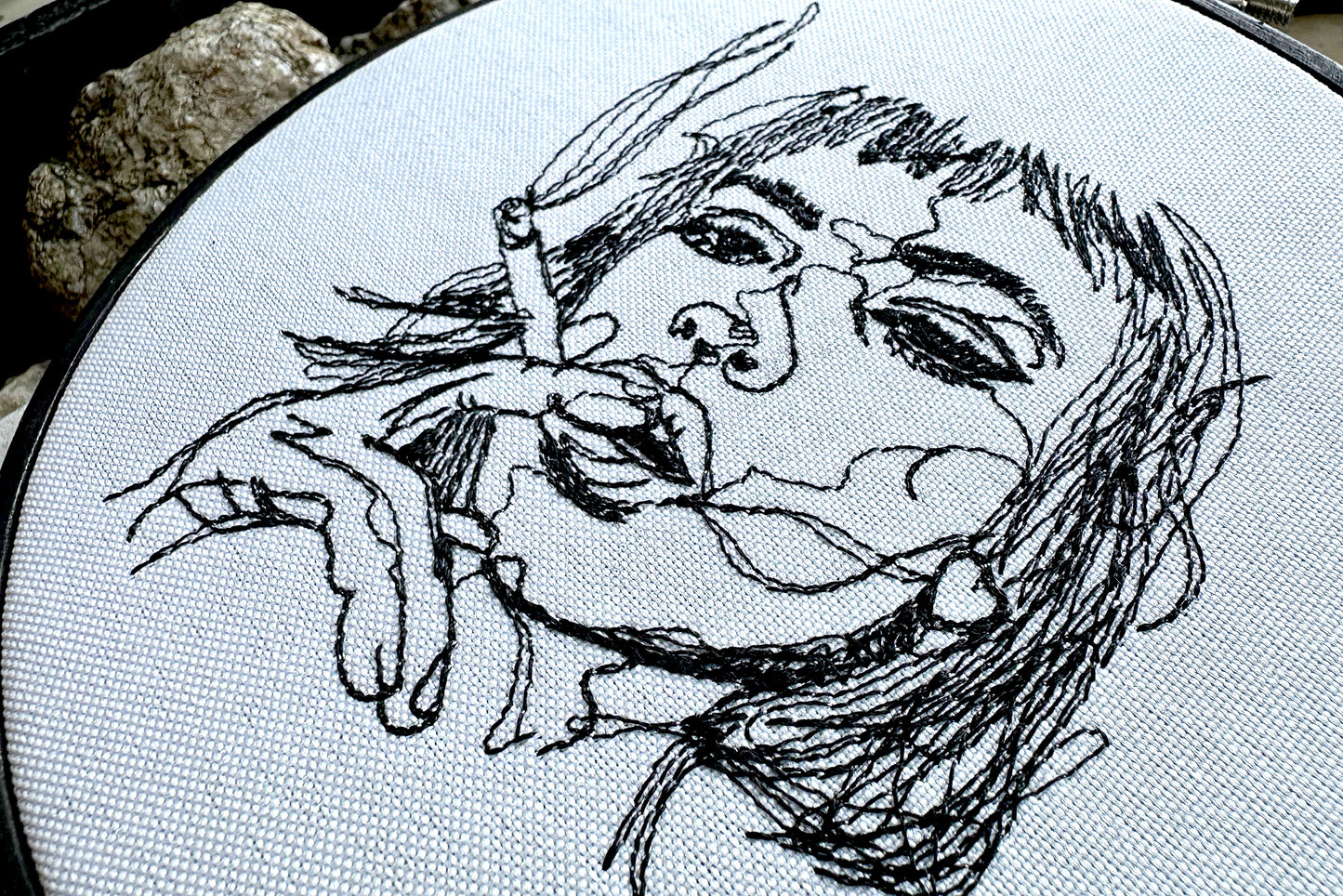 Girl with a cigarette machine embroidery design