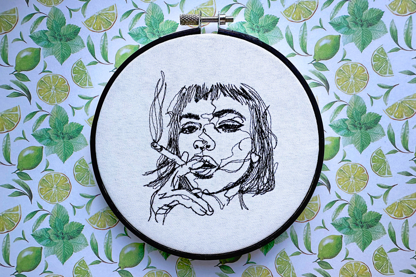 Girl with a cigarette machine embroidery design