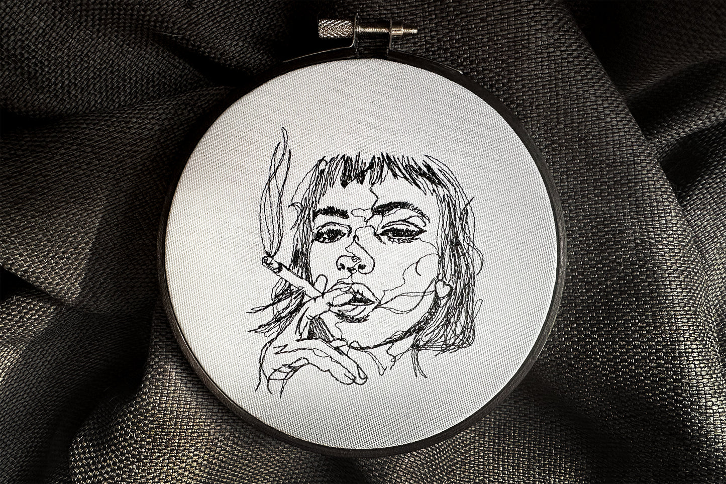 Girl with a cigarette machine embroidery design