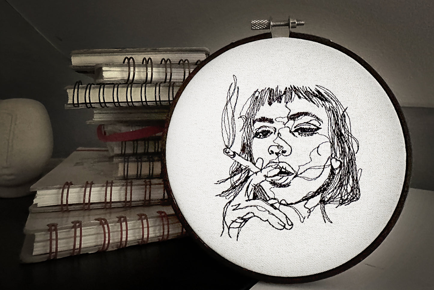 Girl with a cigarette machine embroidery design