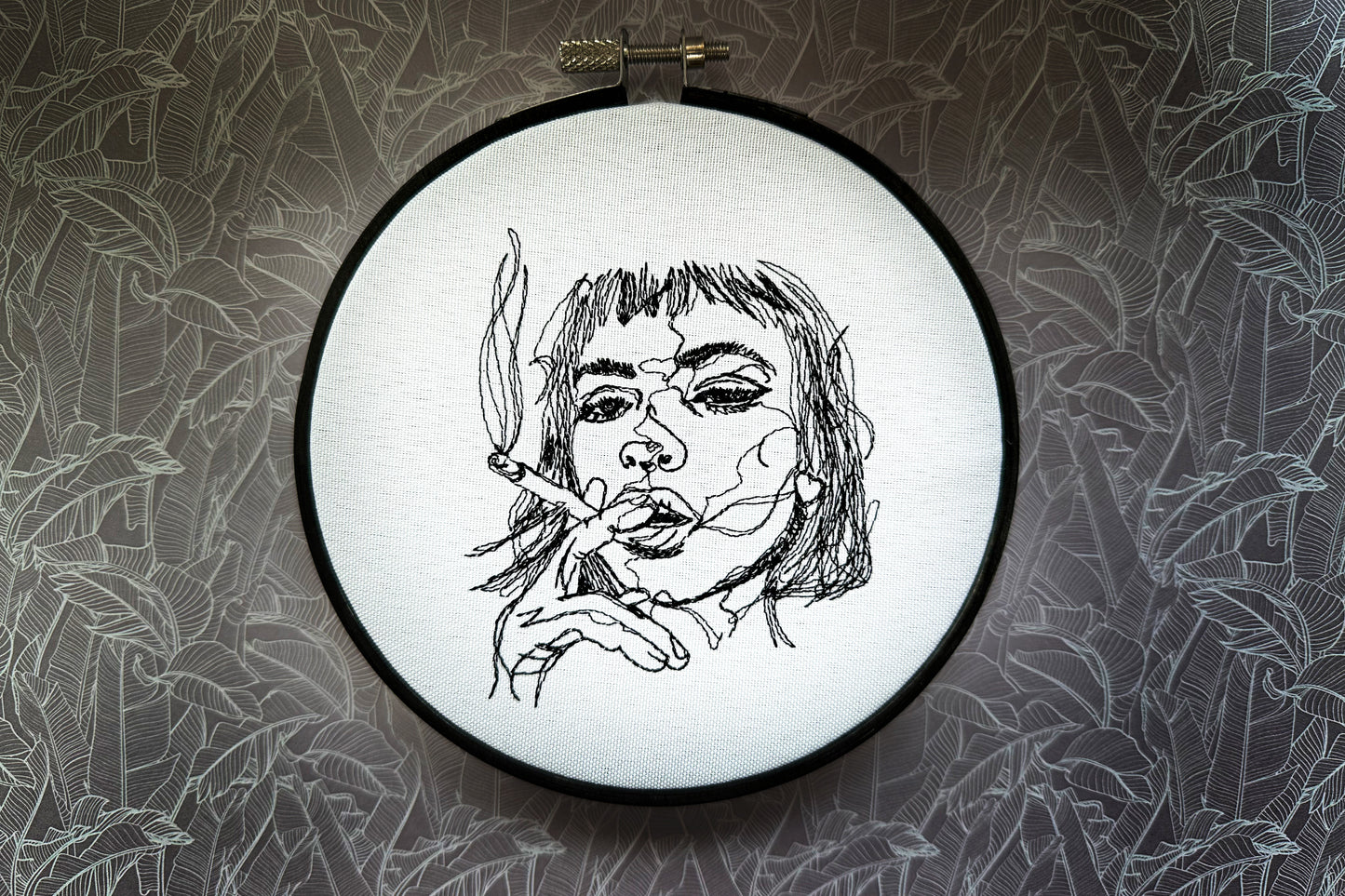 Girl with a cigarette machine embroidery design