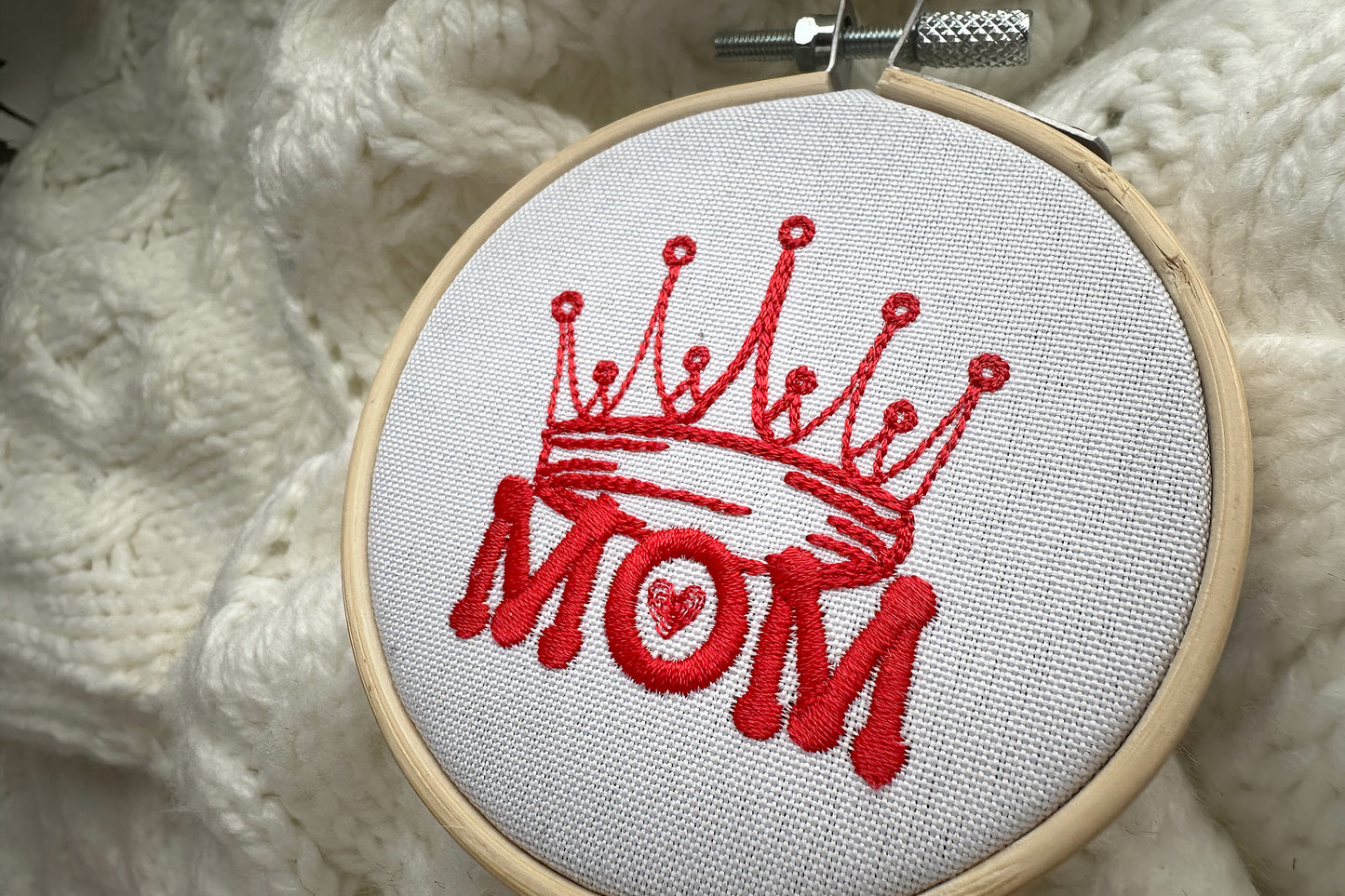 Queen MOM sign machine embroidery