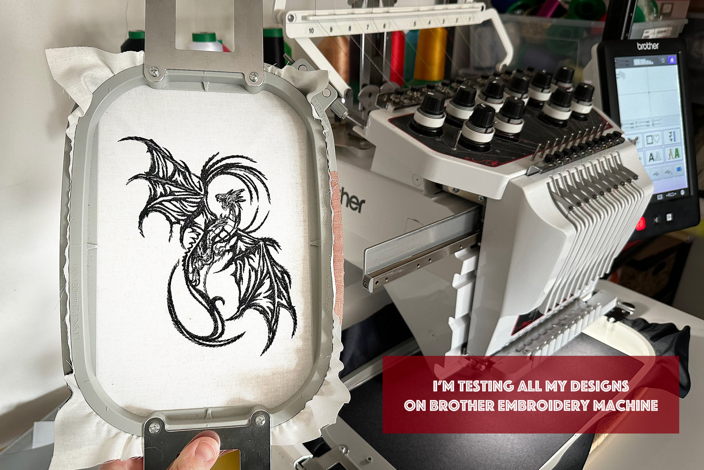 Gothic dragon machine embroidery