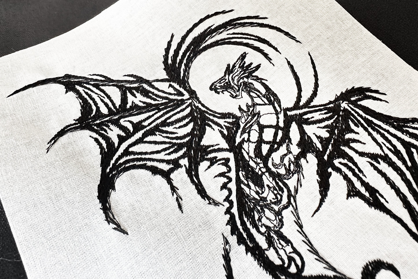 Gothic dragon machine embroidery