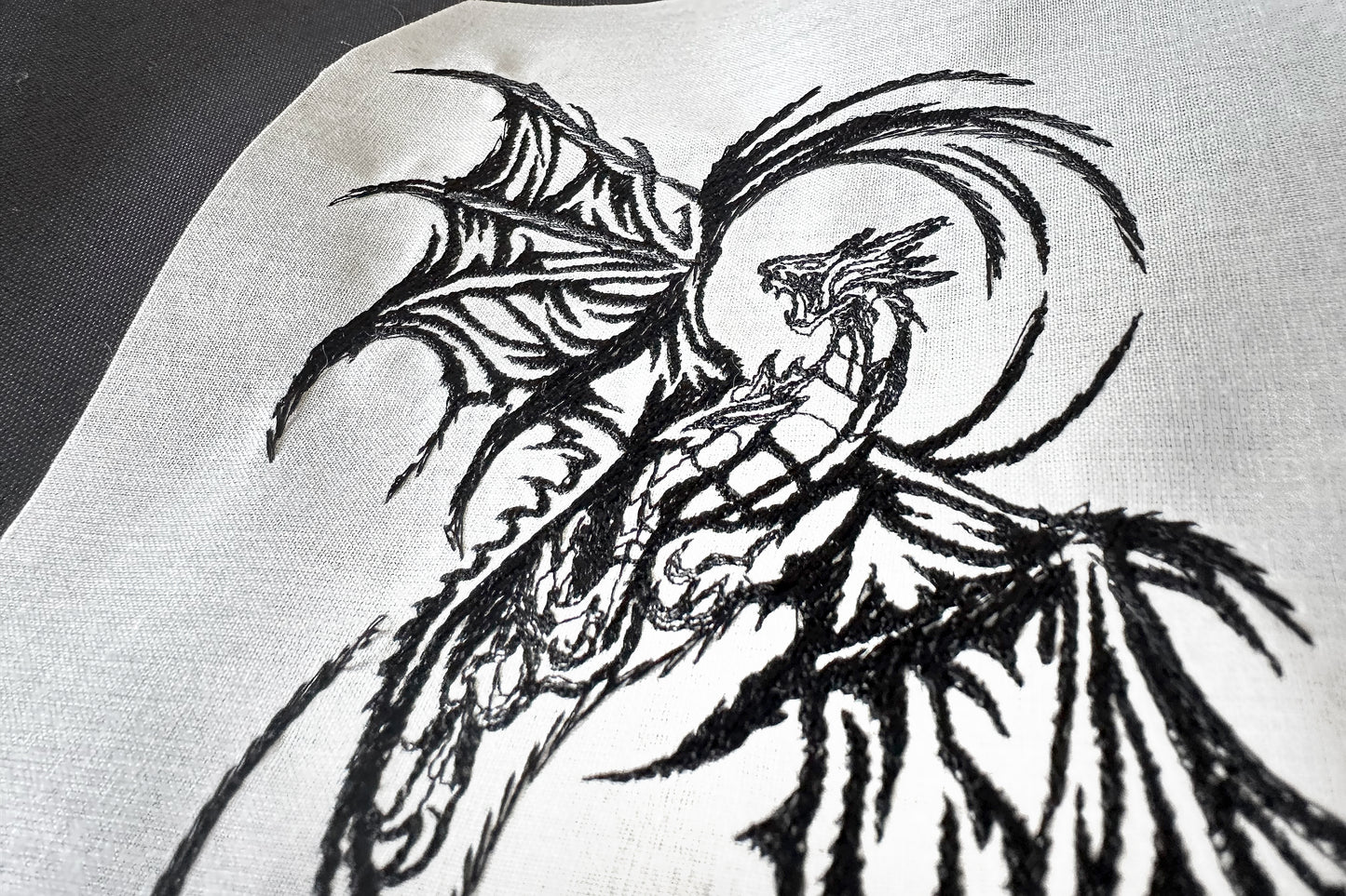 Gothic dragon machine embroidery