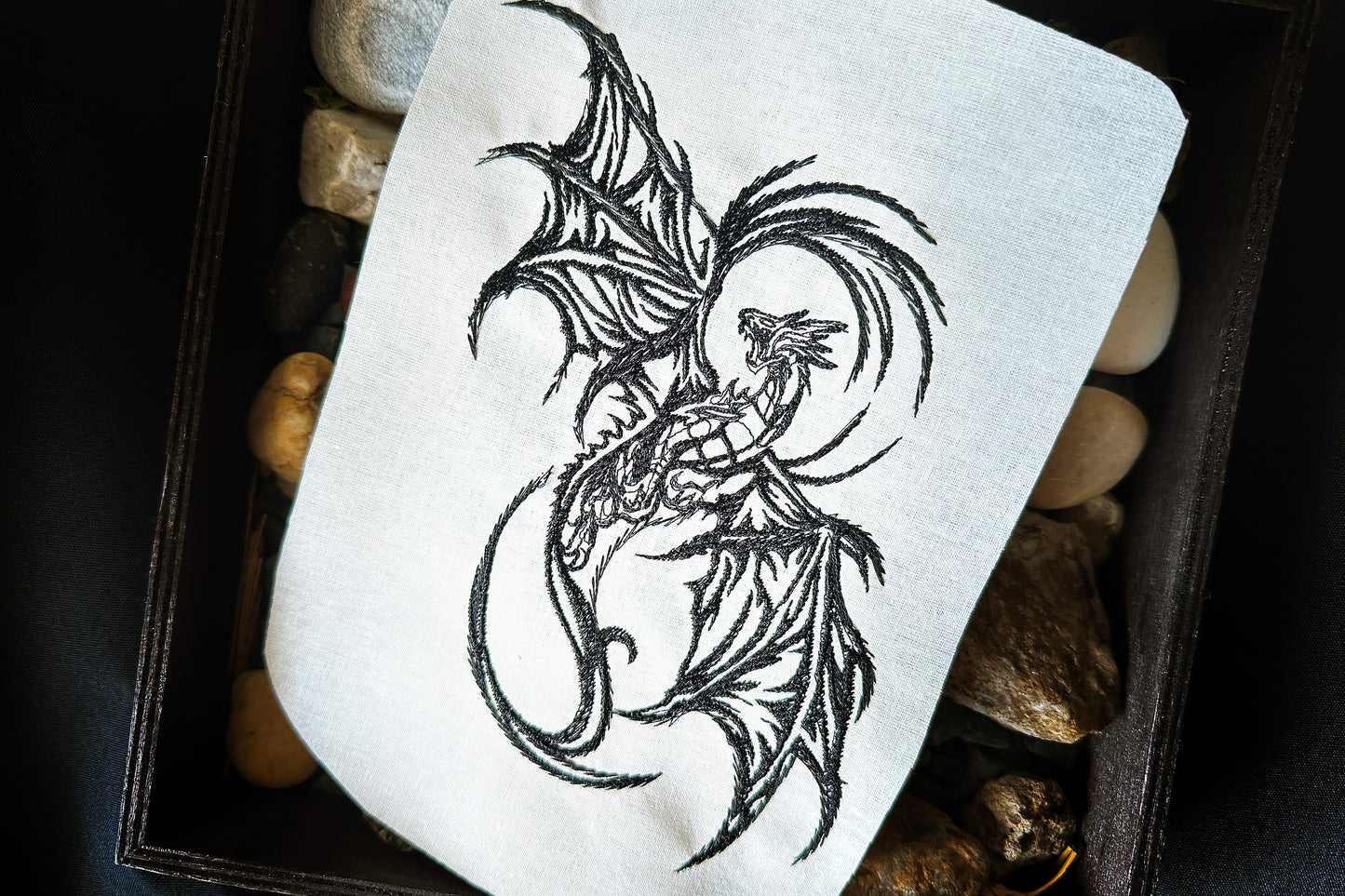 Gothic dragon machine embroidery