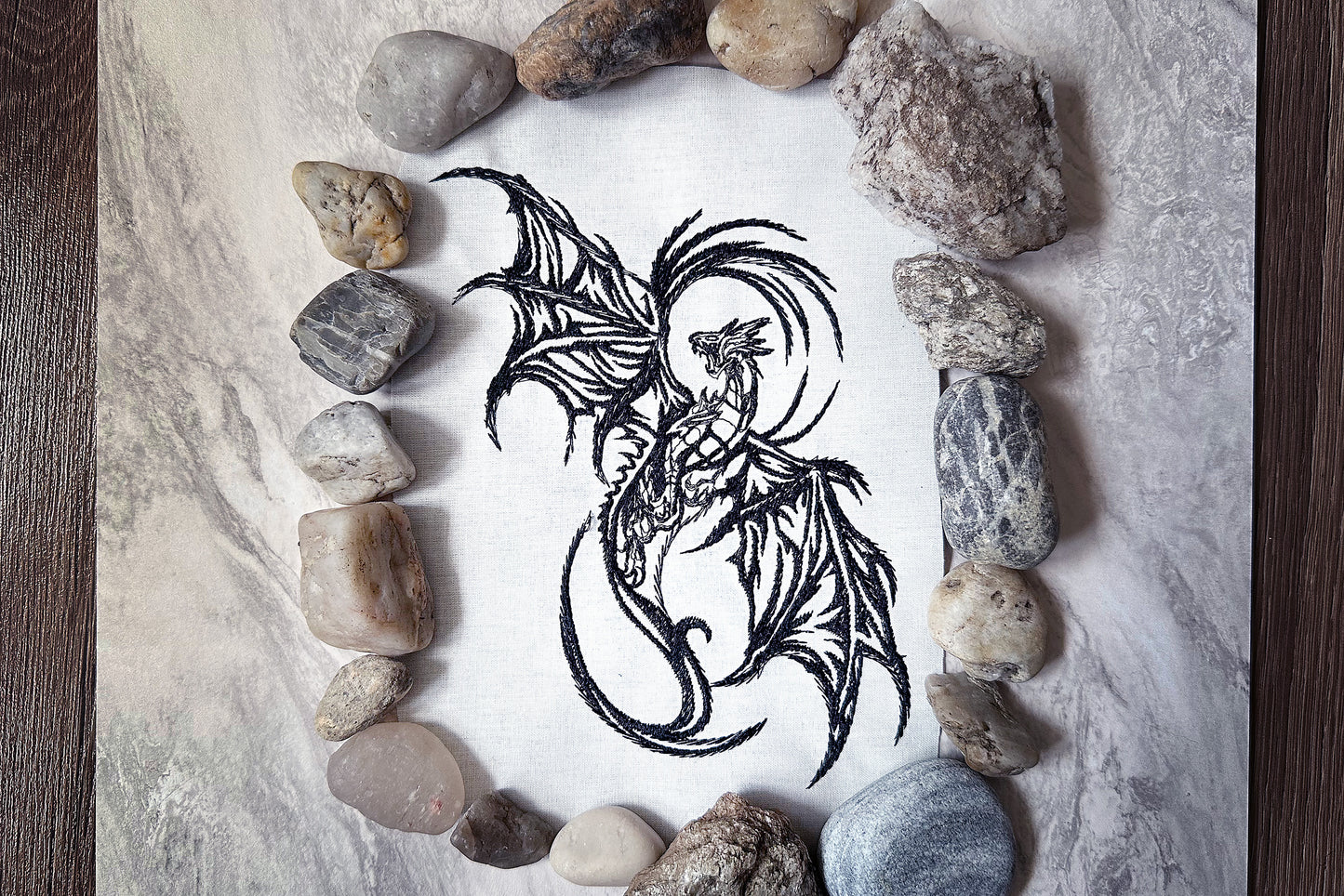 Gothic dragon machine embroidery