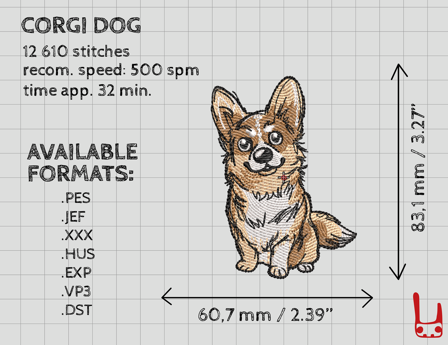 Corgi Machine Embroidery Design