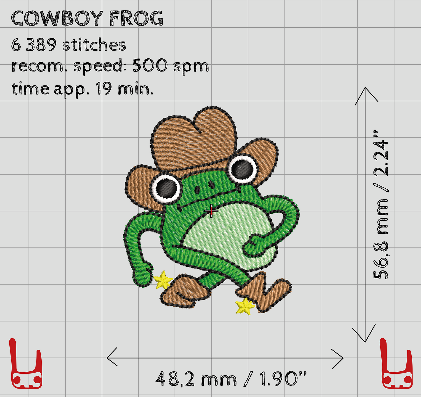 Cowboy frog machine embroidery design