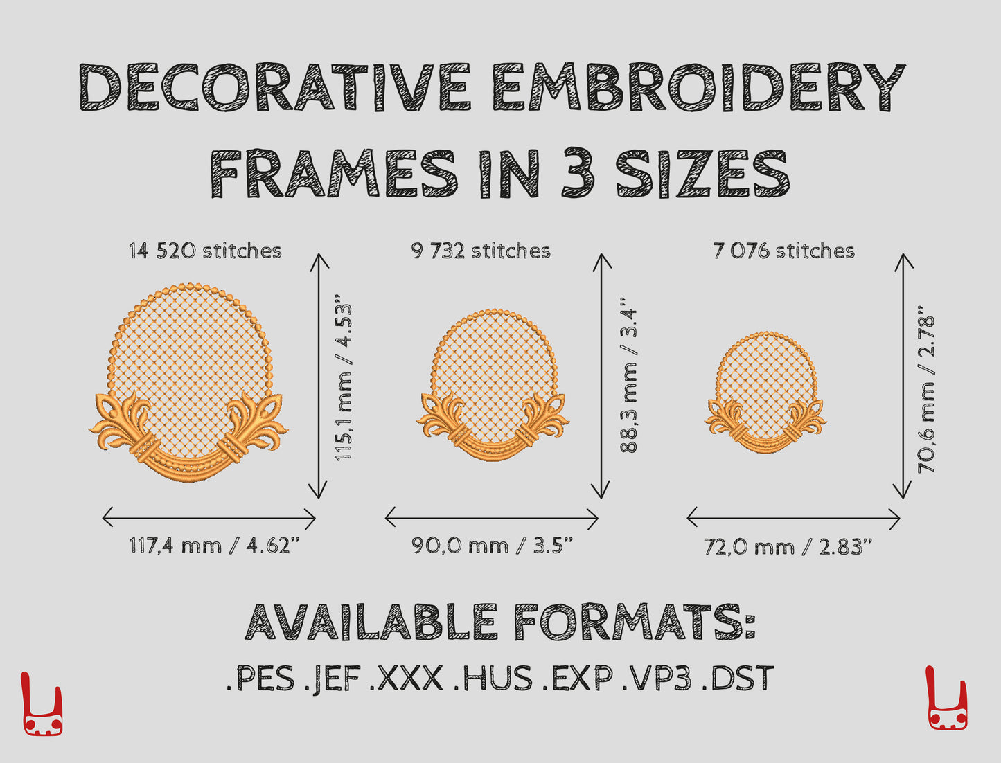Decorative frame machine embroidery design in 3 sizes