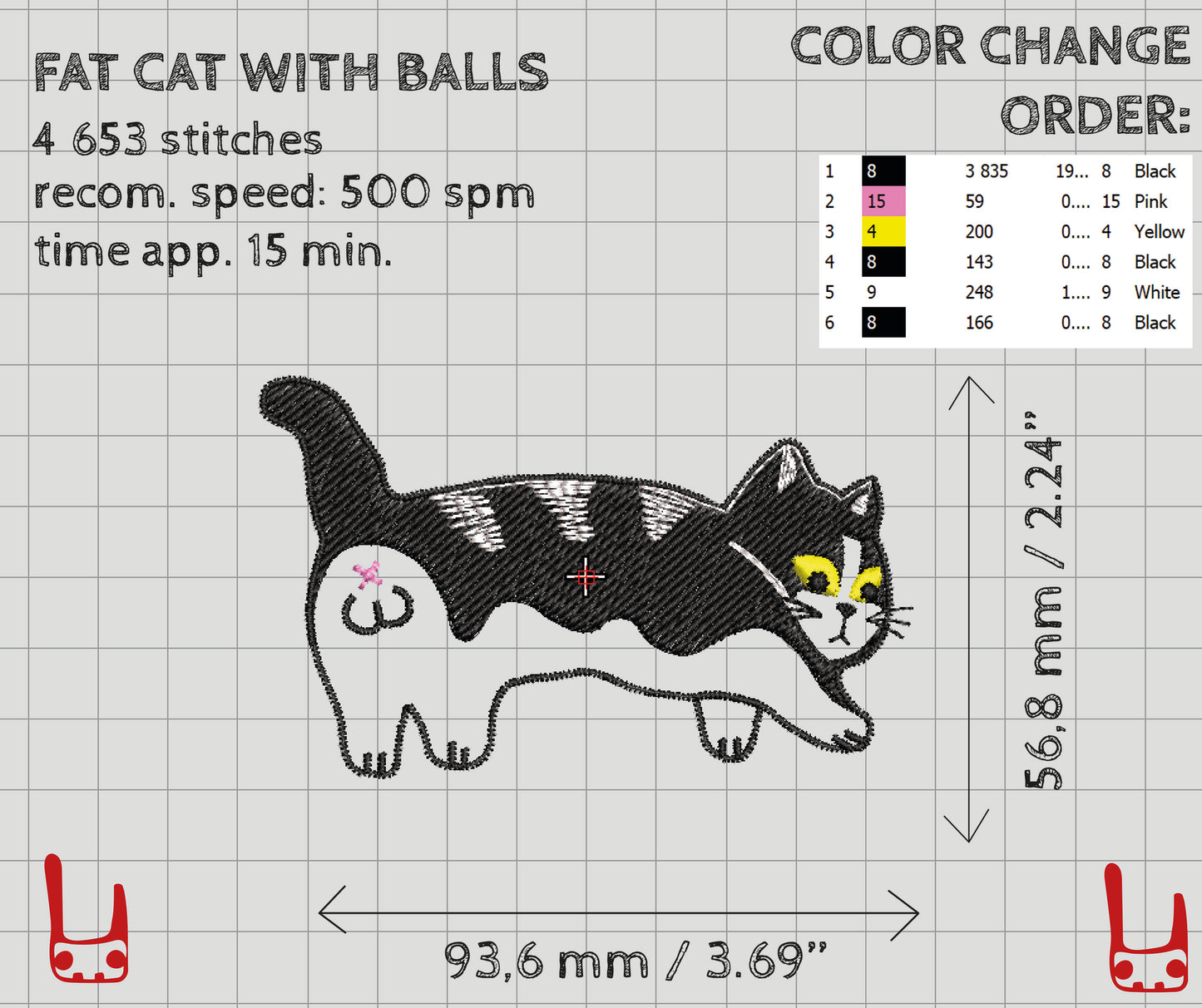 Fat cat machine embroidery design