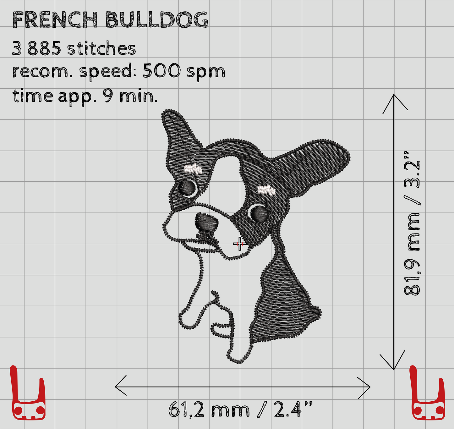 Little French bulldog puppy machine embroidery design