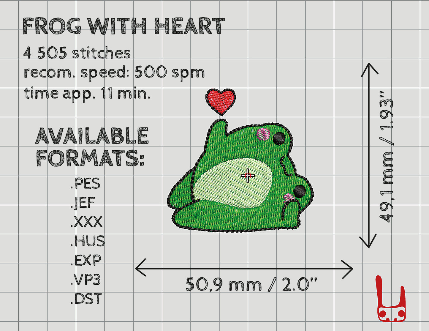 Cute frog machine embroidery design