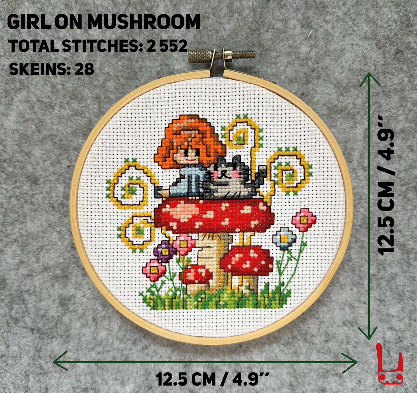 Girl on mushroom PDF cross stitch pattern