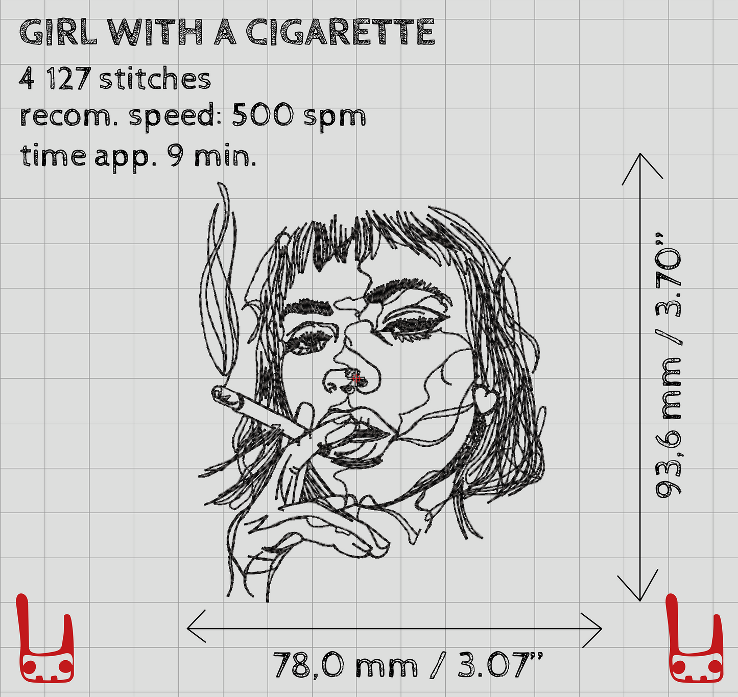 Girl with a cigarette machine embroidery design