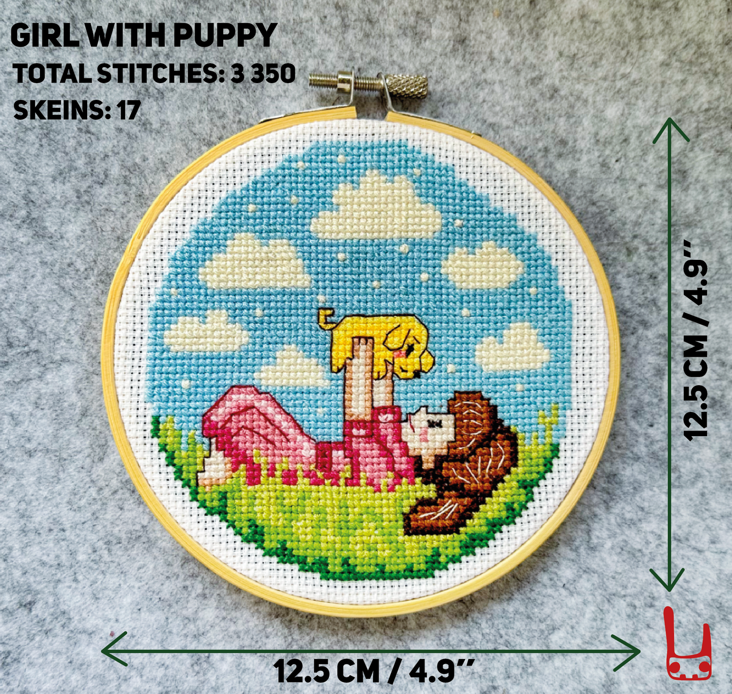 Little girl with puppy DIGITAL PDF pattern for cross-stitch embroidery