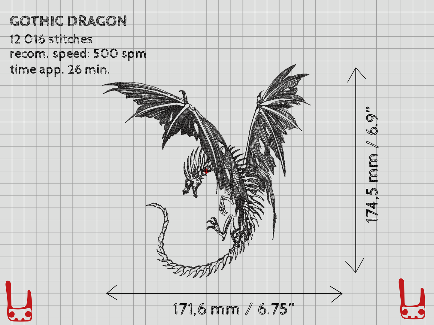 Gothic dragon machine embroidery design