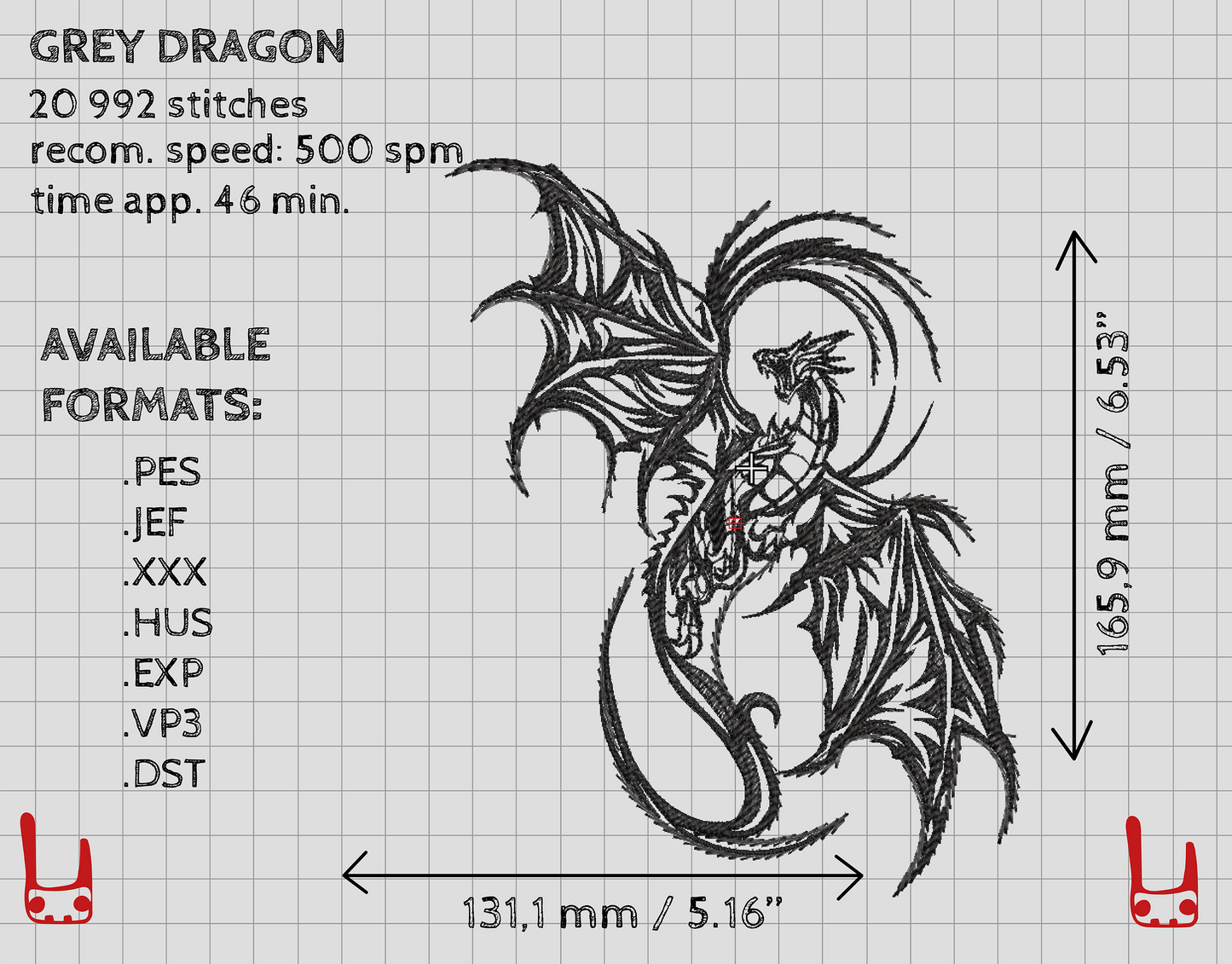 Gothic dragon machine embroidery