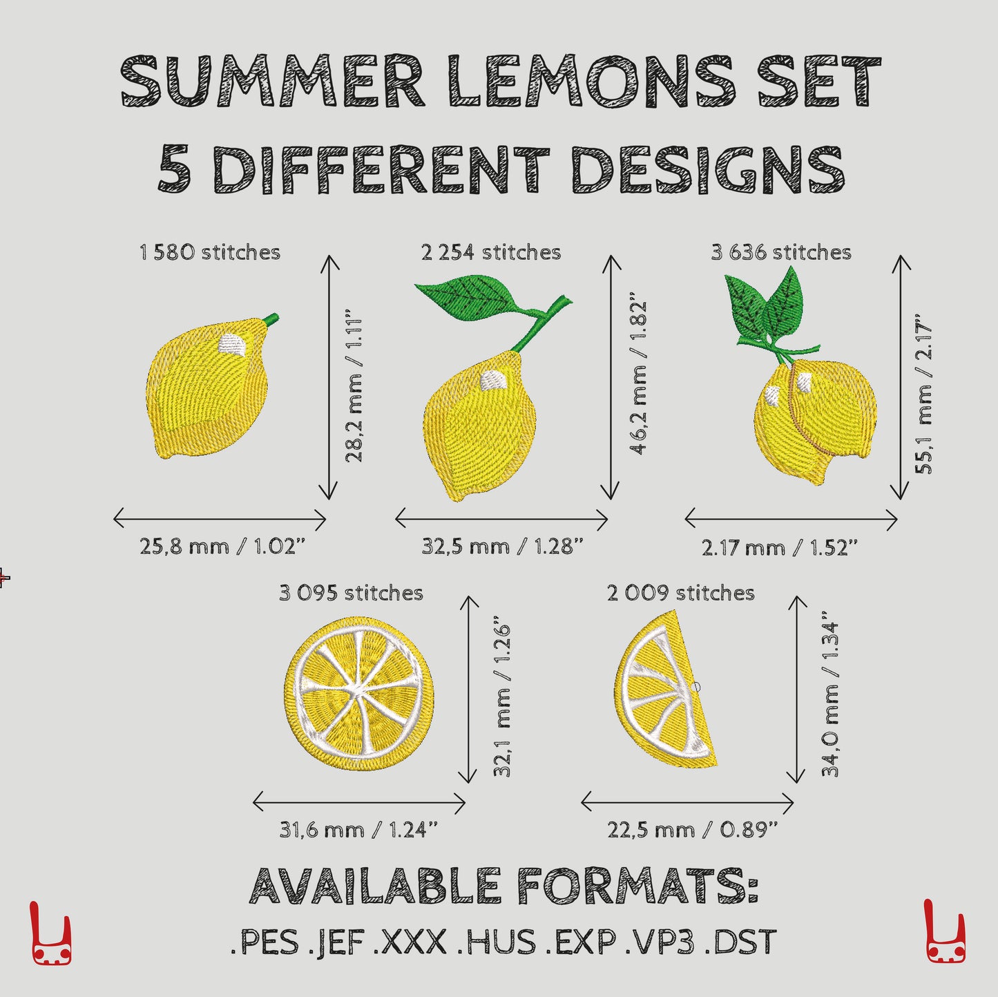 Summer lemons machine embroidery bundle (5 designs)