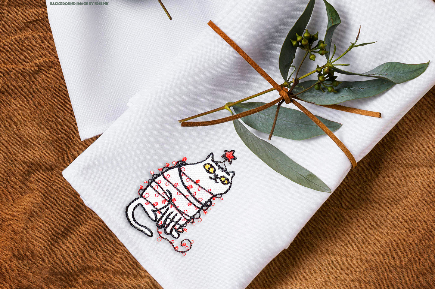 Funny Christmas Cats Machine Embroidery Set – Two Holiday Designs with Lights and Stars