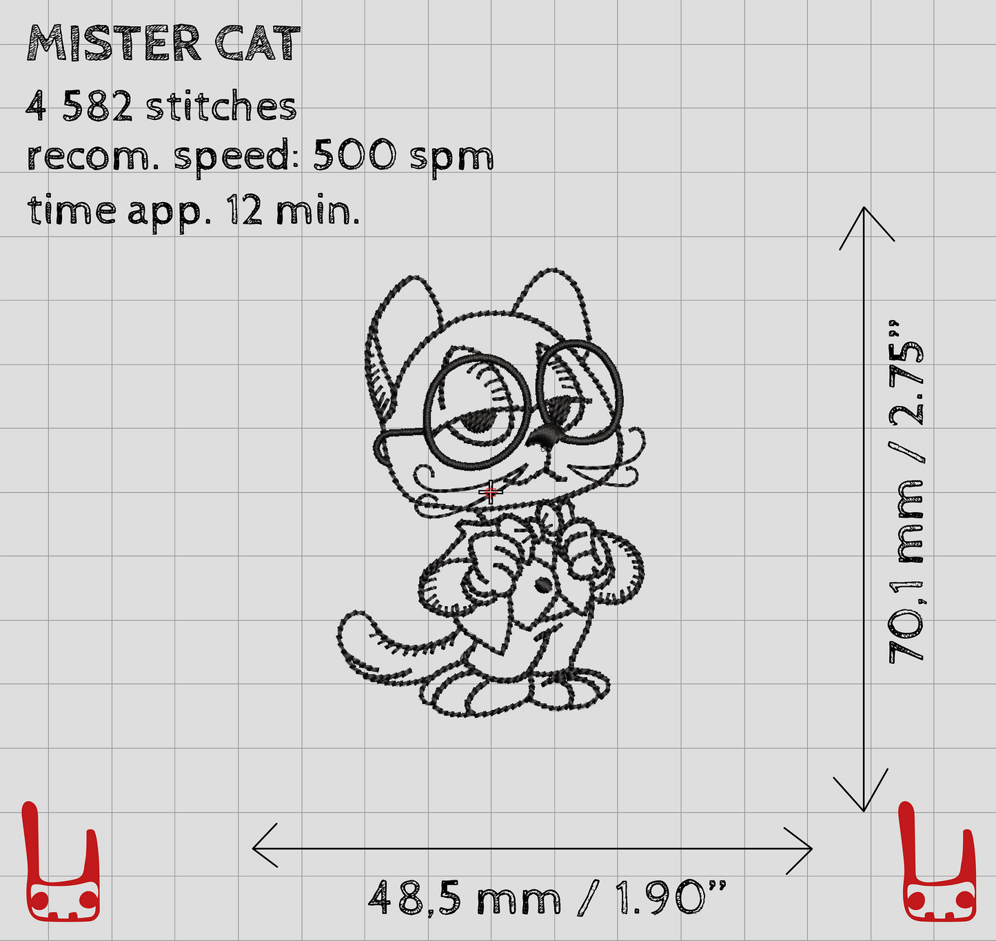 Mr Cat funny machine embroidery design