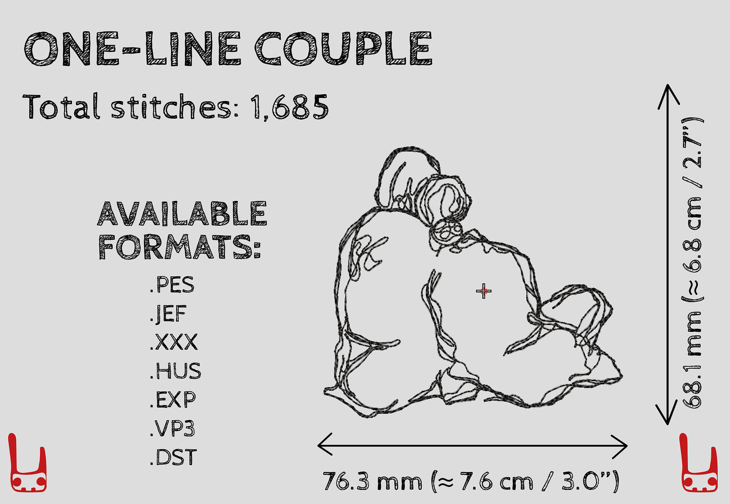One Line Couple Machine Embroidery Design – Minimalist Romantic Outline Art | Modern Love Gift for Anniversary Decor