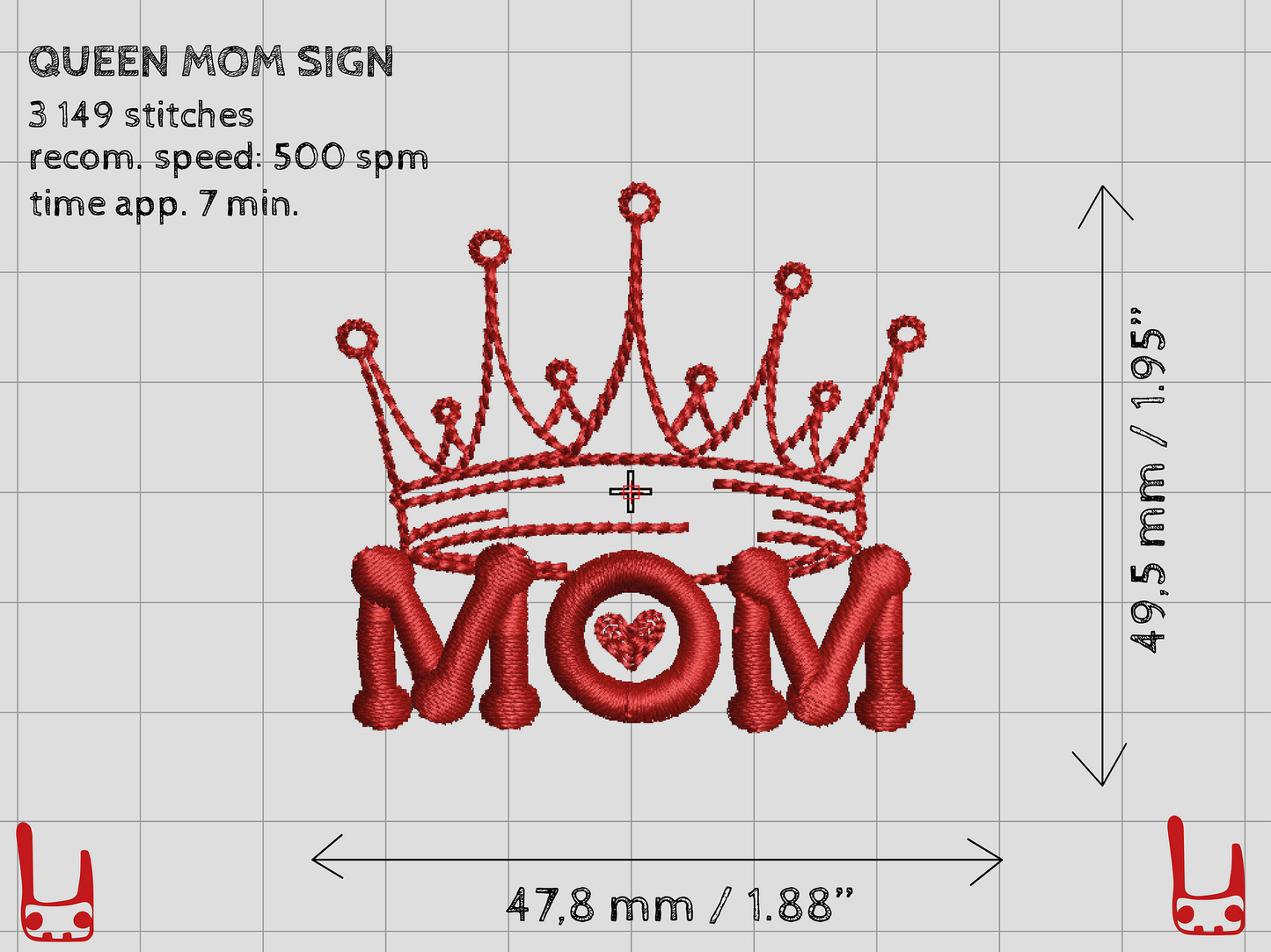 Queen MOM sign machine embroidery