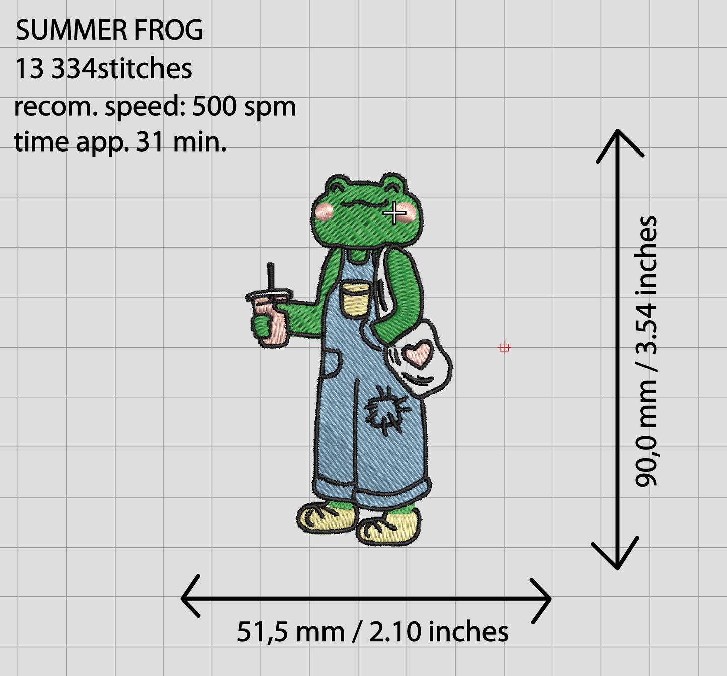 Funny frog with shopper machine embroidery design