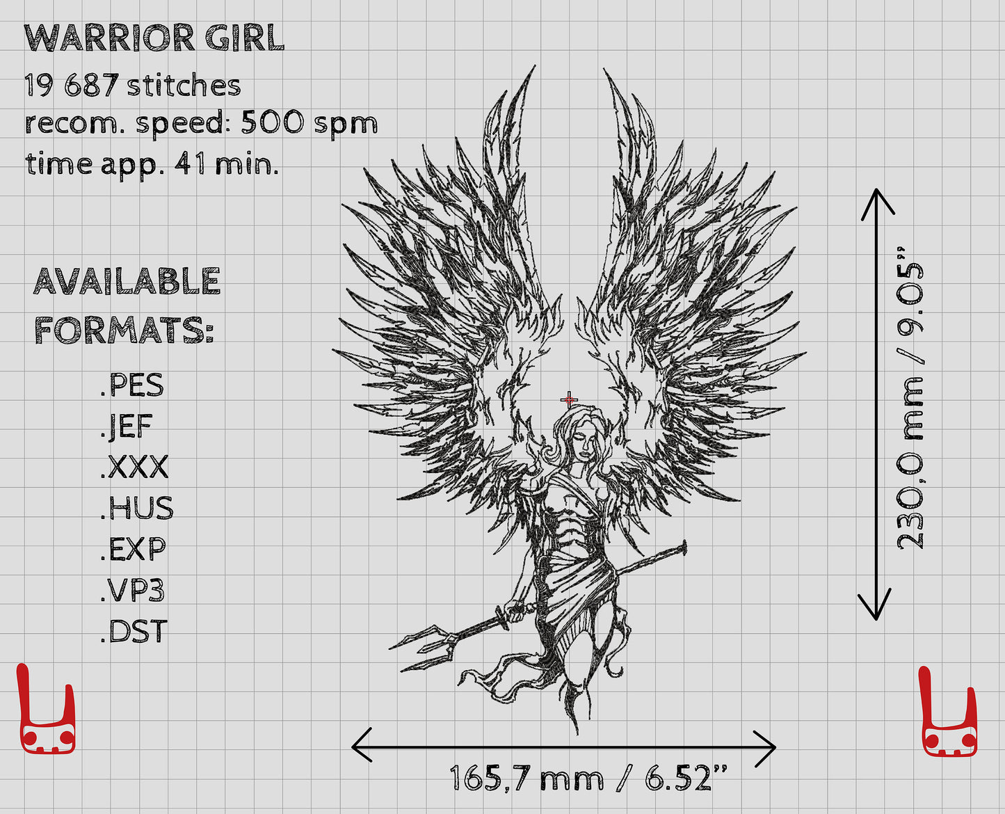 Warrior Girl Machine embroidery