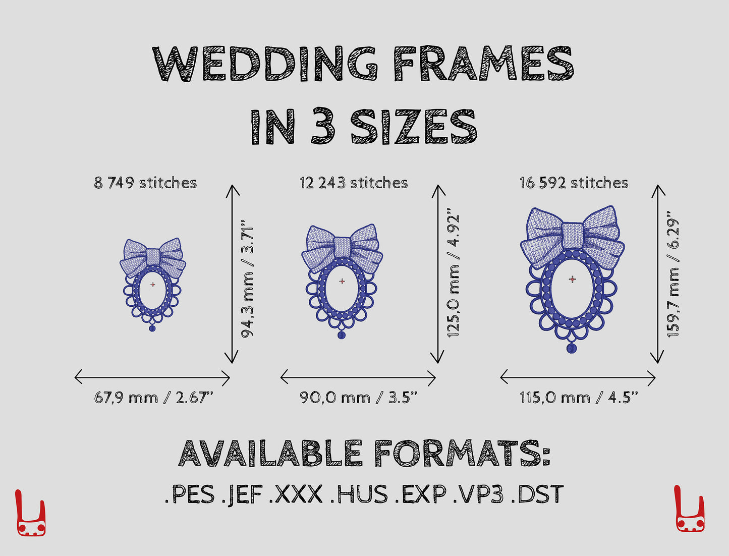Decorative linen frame with bow – simple machine embroidery in hoop size chart