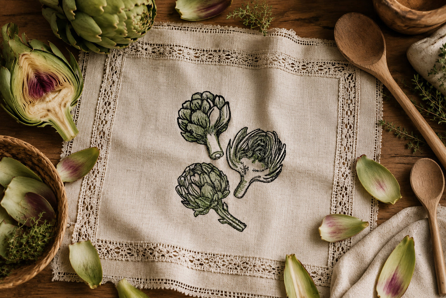 Artichoke Machine Embroidery Design Set | Botanical Kitchen Embroidery Files