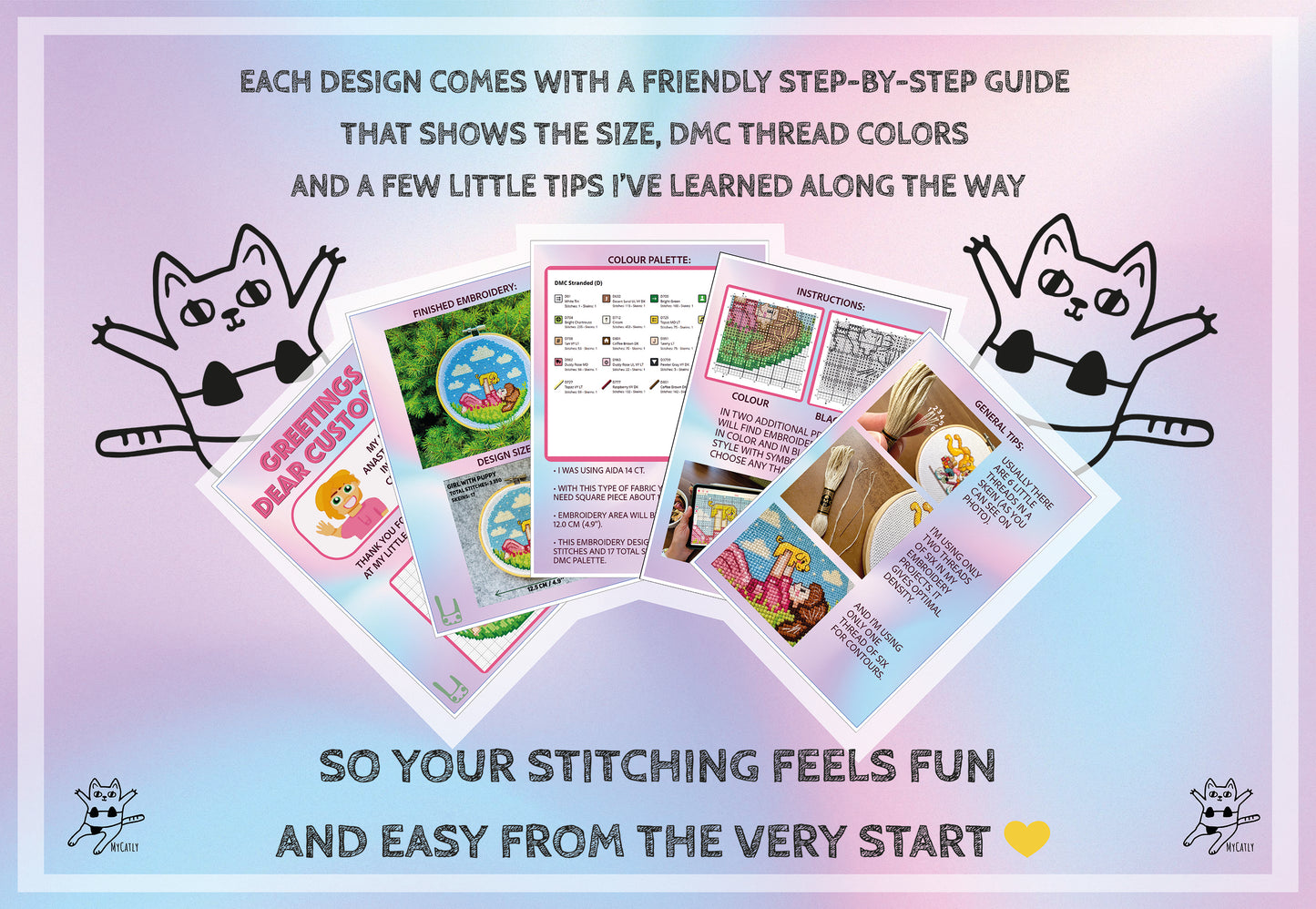 Kawaii cat with baby PDF cross-stitch pattern