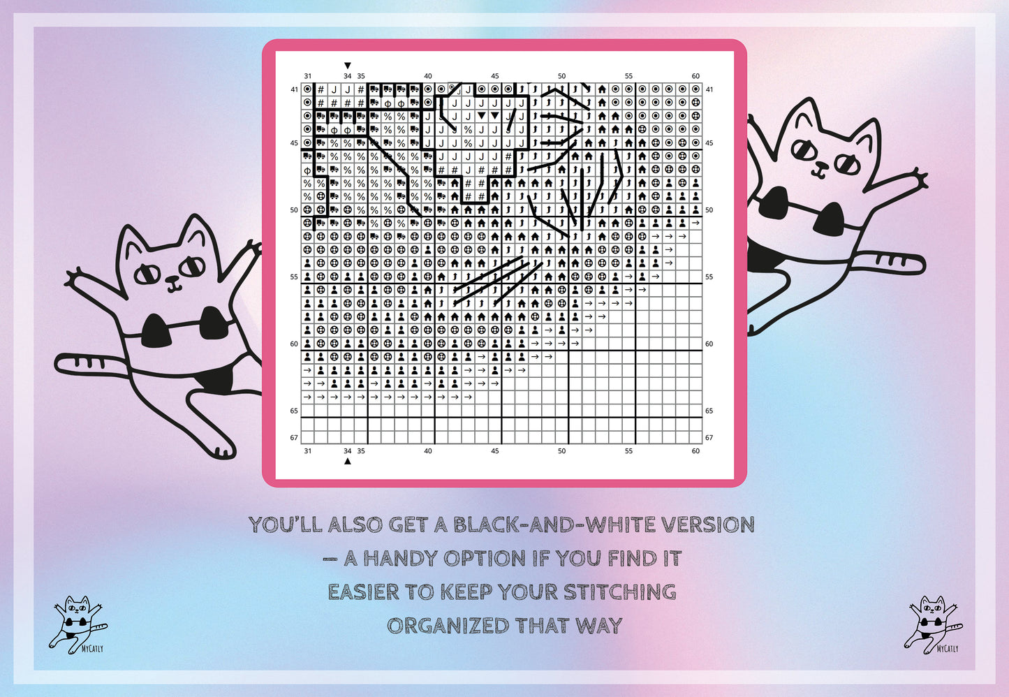 Kawaii cat with baby PDF cross-stitch pattern