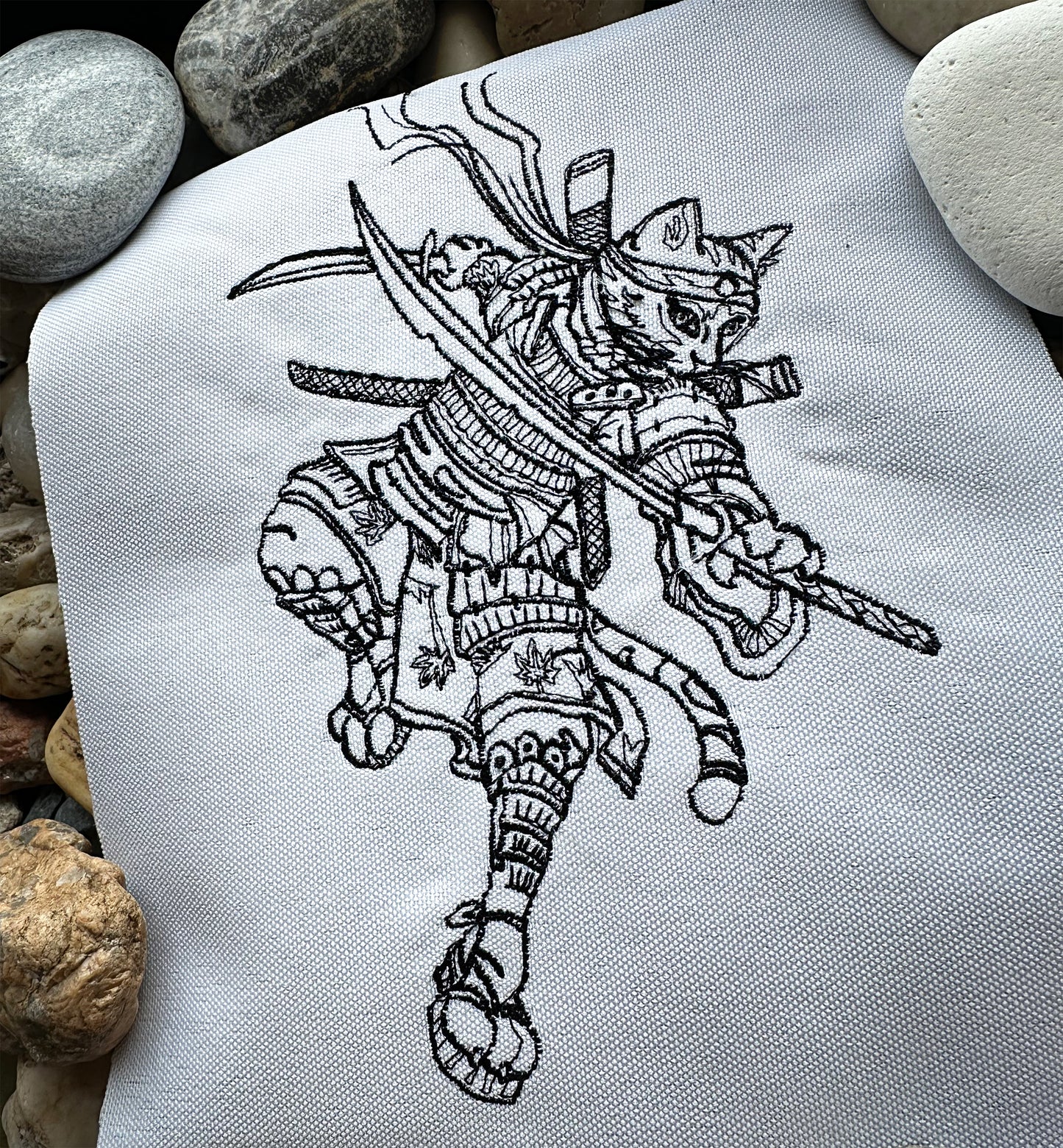 Cat samurai machine embroidery design