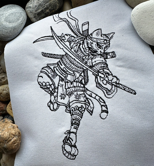 Cat samurai machine embroidery design