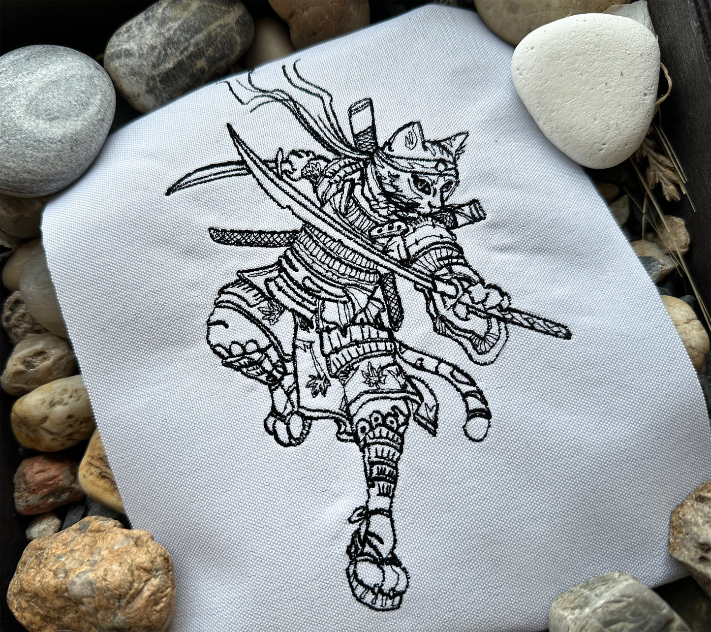Cat samurai machine embroidery design