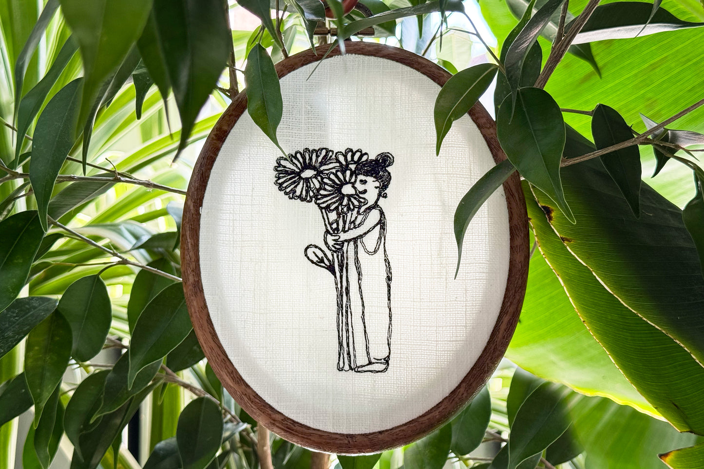 Plant Lover Embroidery Design, Minimalist Floral Girl Machine Embroidery Pattern