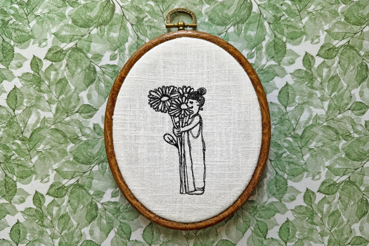 Plant Lover Embroidery Design, Minimalist Floral Girl Machine Embroidery Pattern