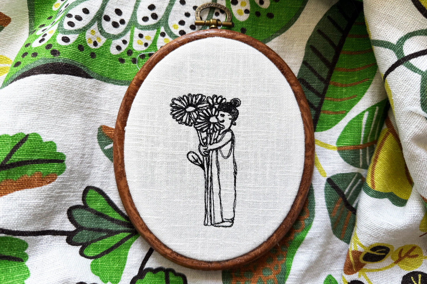 Plant Lover Embroidery Design, Minimalist Floral Girl Machine Embroidery Pattern