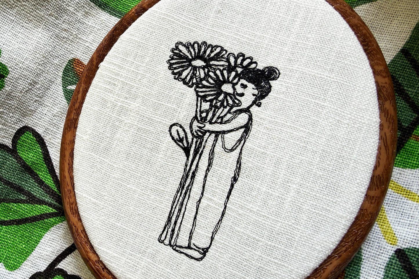 Plant Lover Embroidery Design, Minimalist Floral Girl Machine Embroidery Pattern