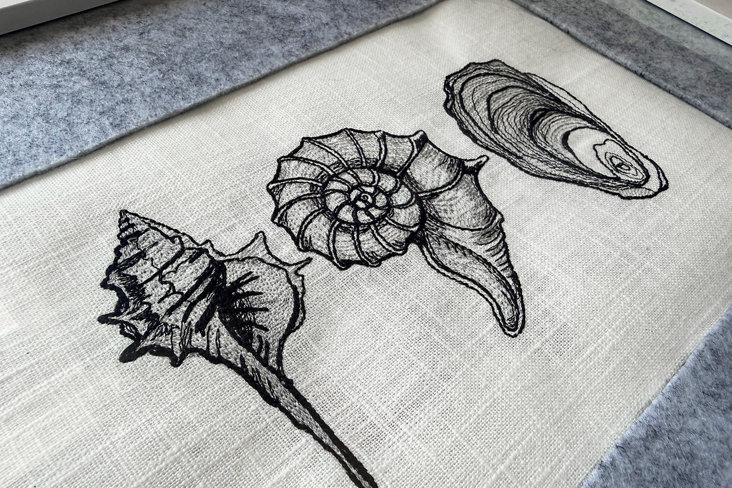 Seashell Machine Embroidery Design Set, Nautilus Oyster Shell Line Art