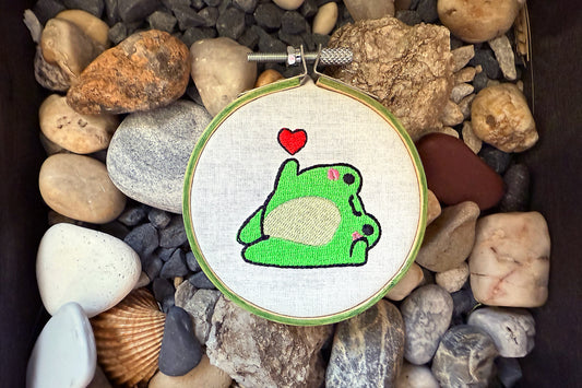 Cute frog machine embroidery design