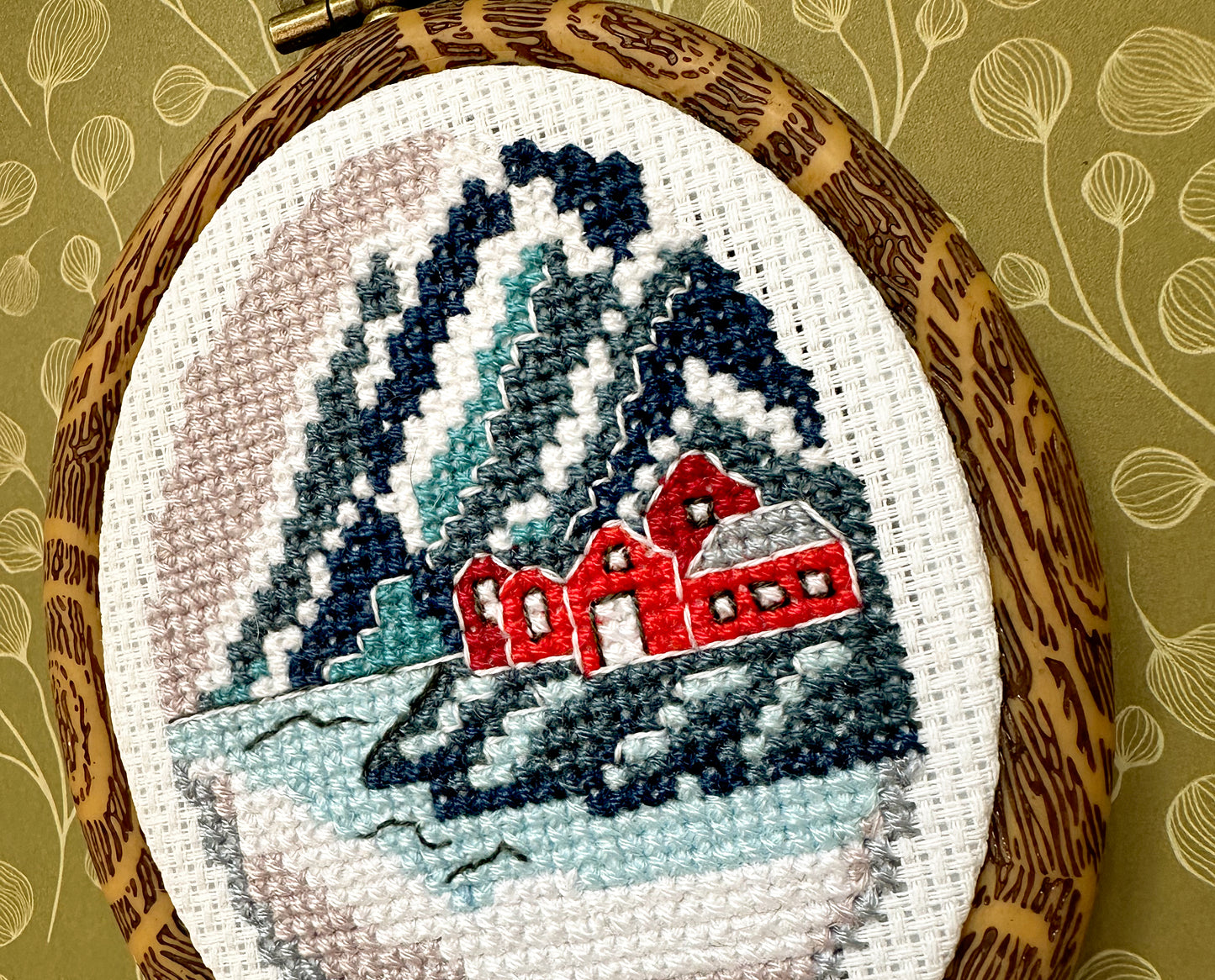 Norwegian winter Cross-Stitch Pattern – Red Houses Landscape Design