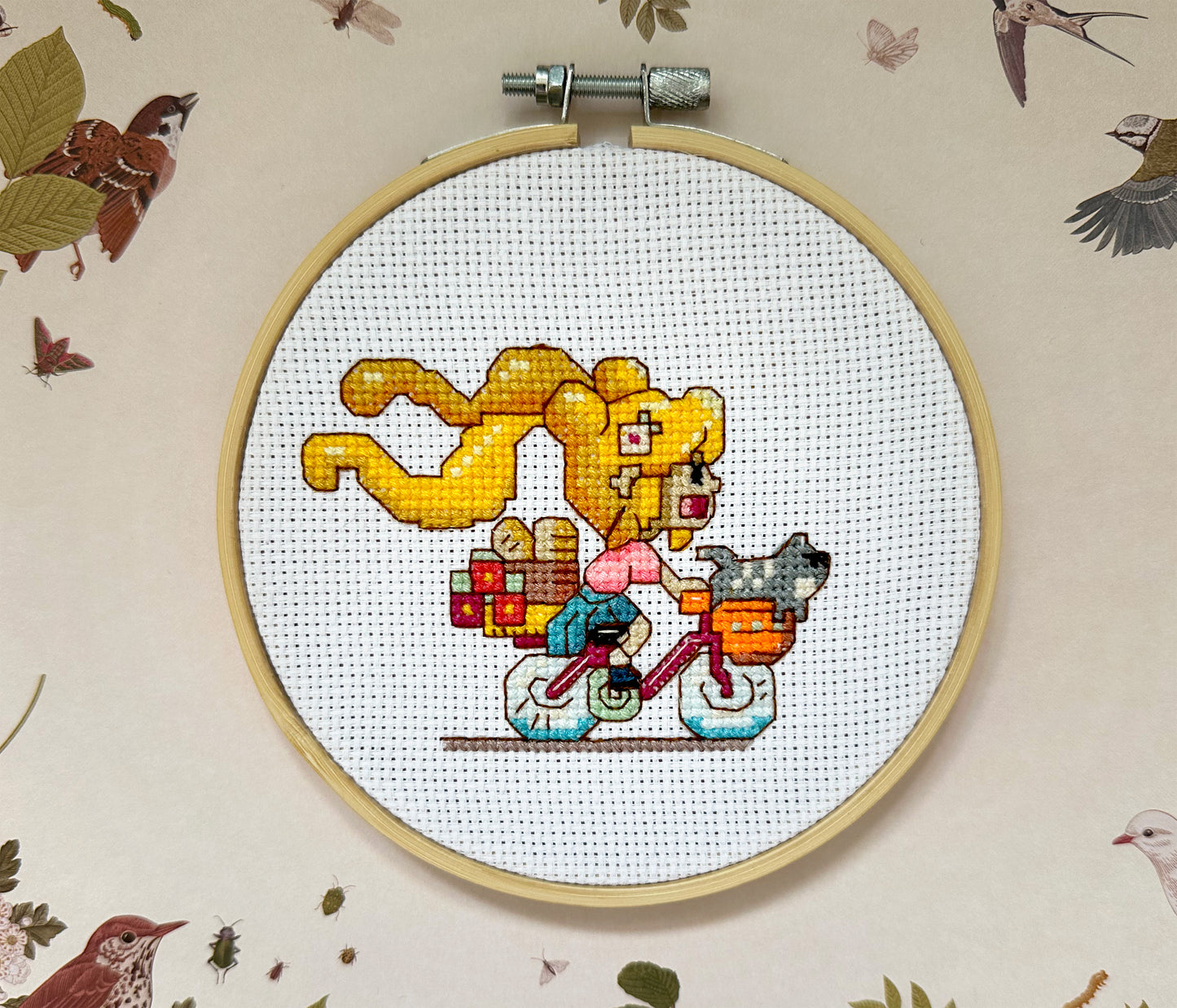 Girl on bike cross stitch PDF pattern