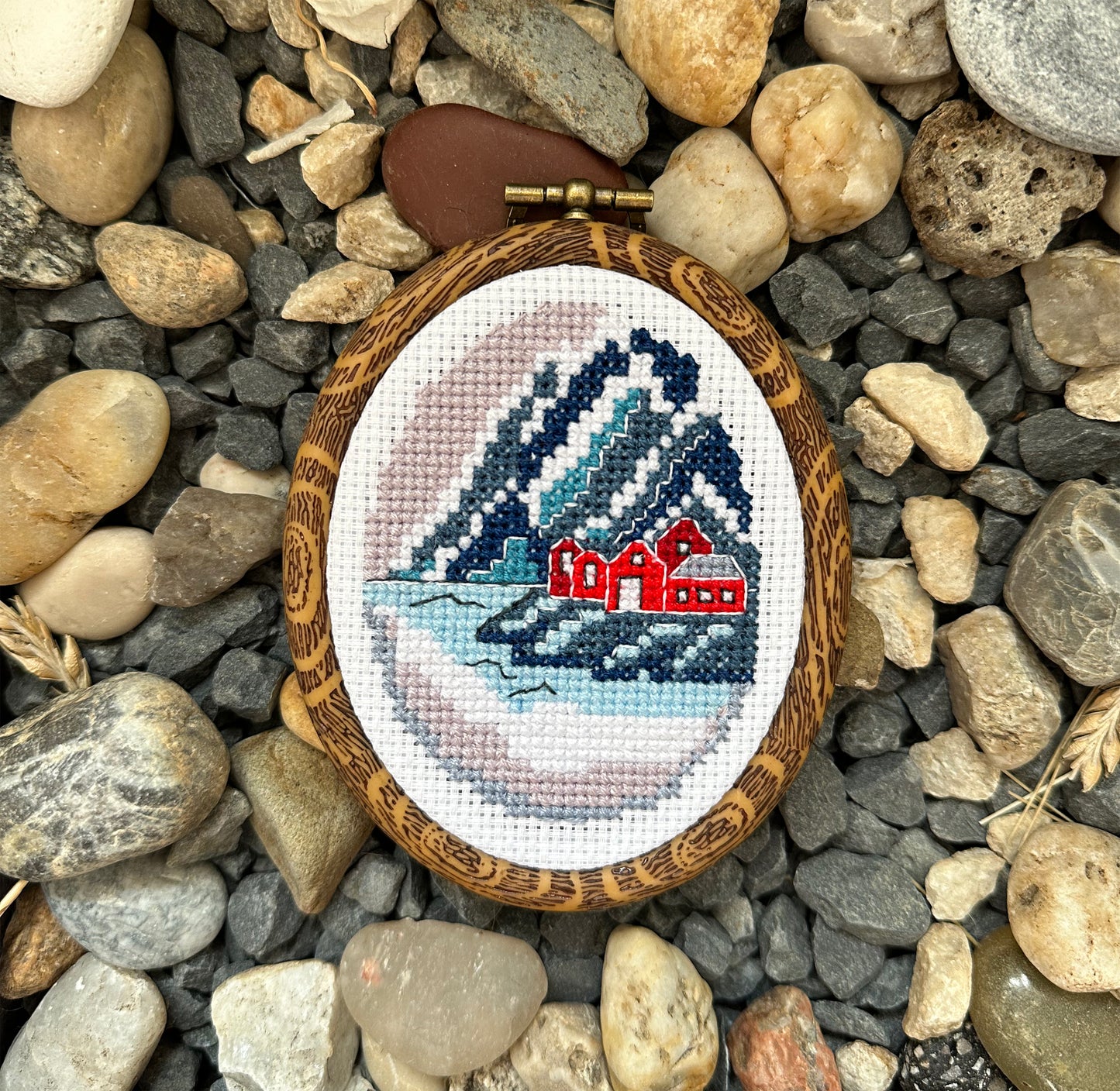 Norwegian winter Cross-Stitch Pattern – Red Houses Landscape Design
