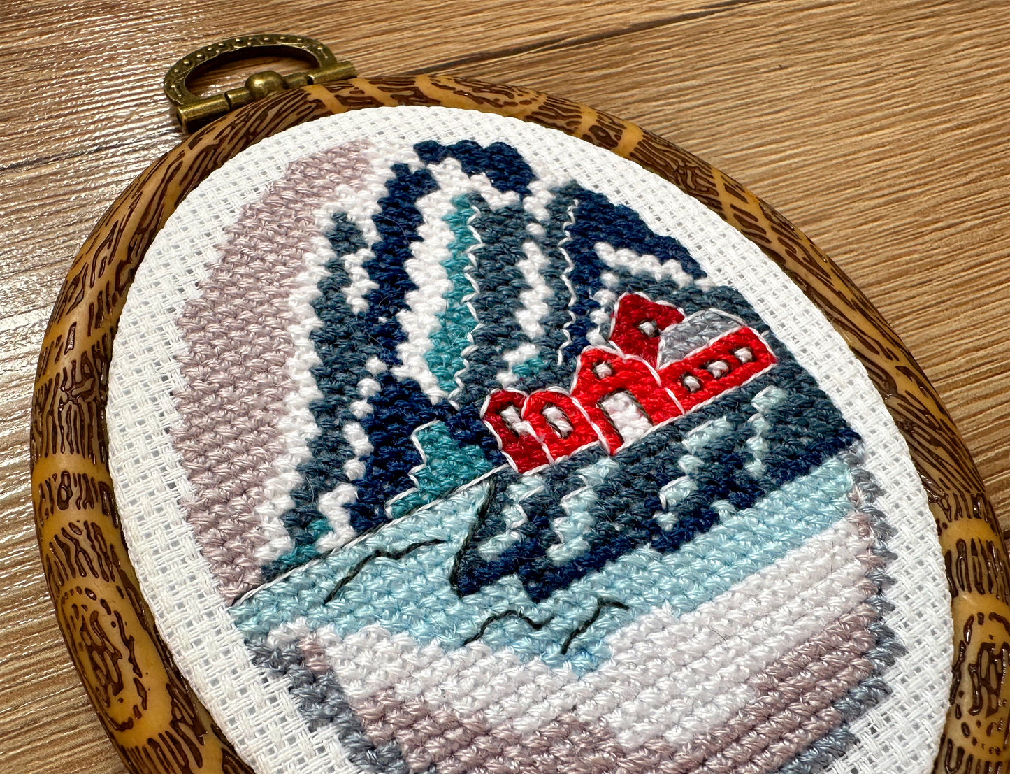 Norwegian winter Cross-Stitch Pattern – Red Houses Landscape Design