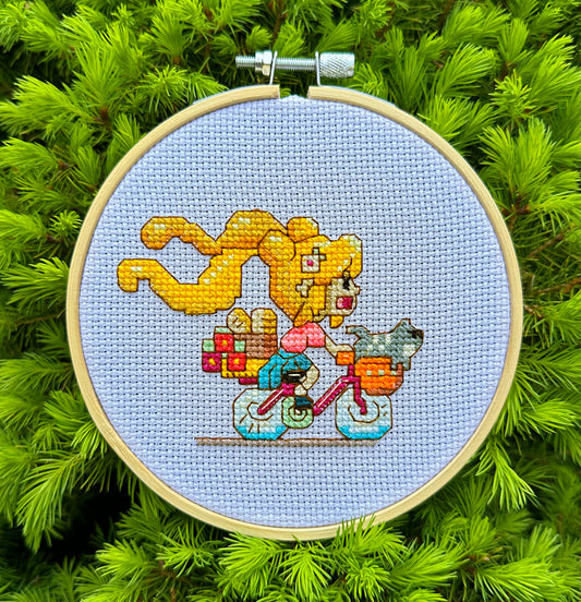 Girl on bike cross stitch PDF pattern