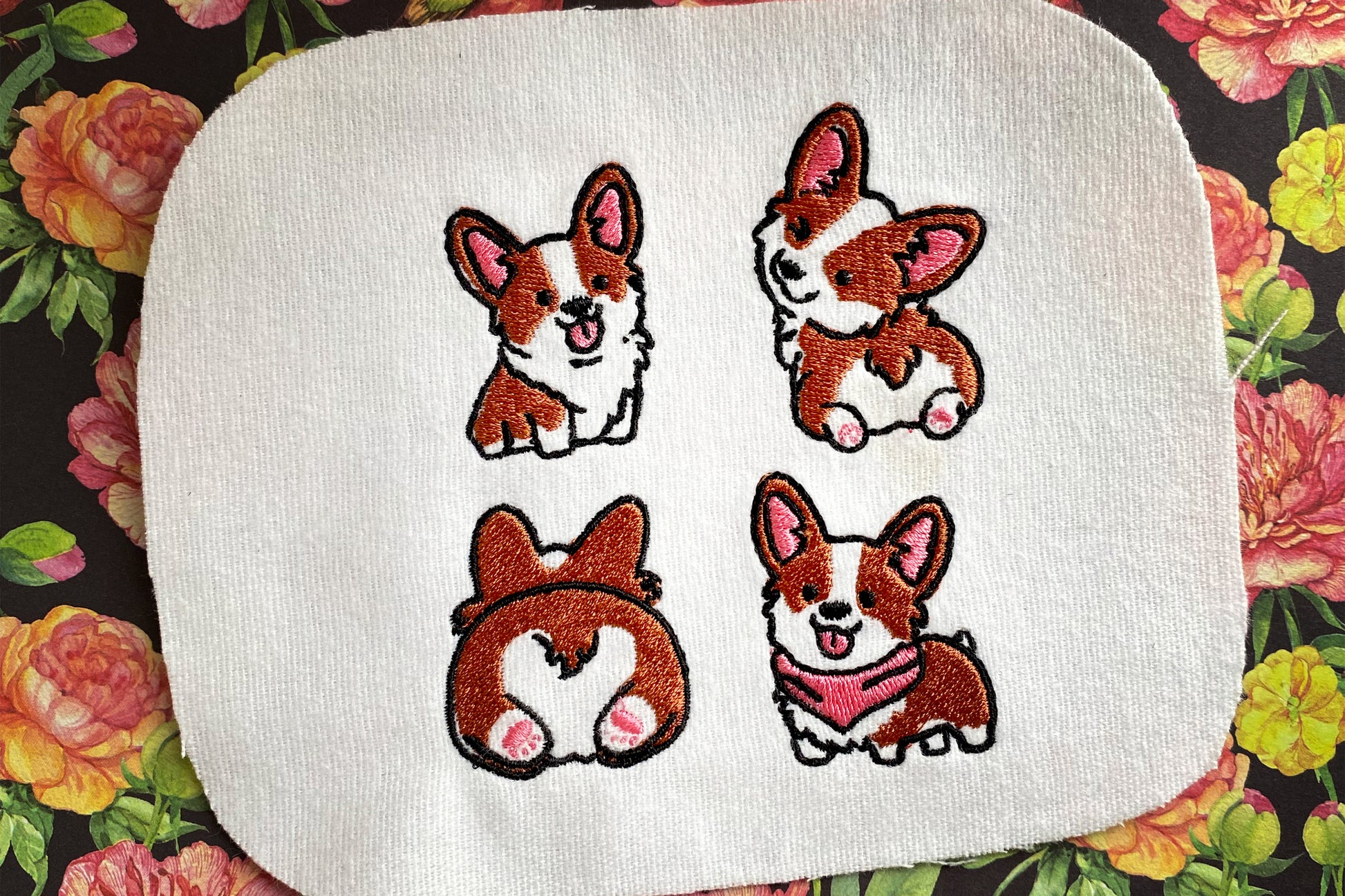 Cute dog embroidery bundle – 4 corgi designs for hoops